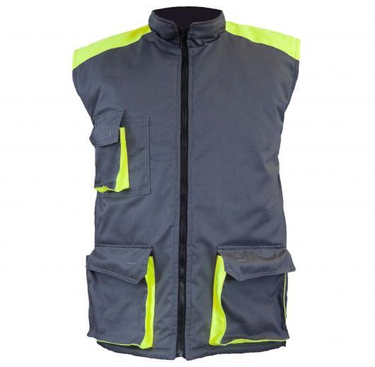 Gray insulated vest with aquamarine MD panels